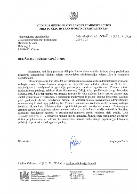 Atsakymas iš savivaldybes del papludimio