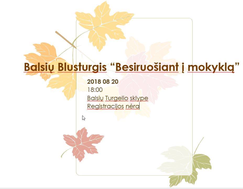 Balsių blusturgis „Besiruošiant į mokyklą“ Balsių blusturgis „Besiruošiant į mokyklą“
