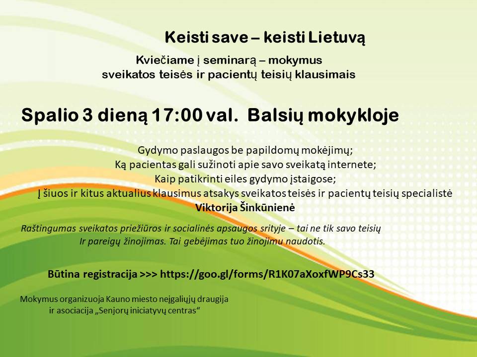 Seminaras – mokymai „Keisti save – keisti Lietuvą“