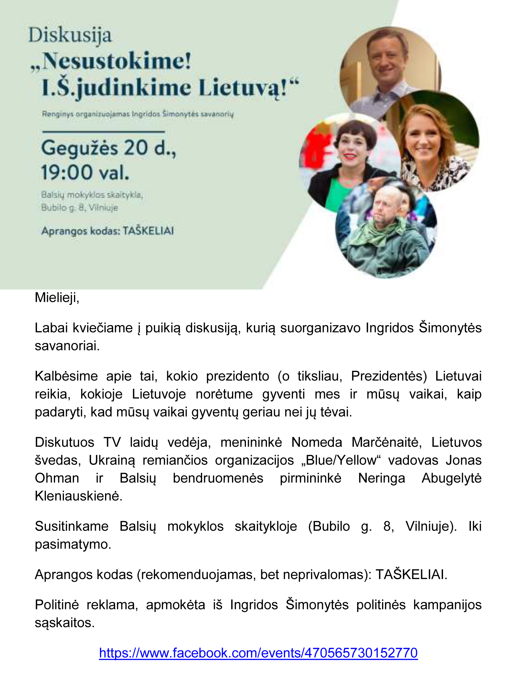 Diskusija „Nesustokime! I.Š.judinkime Lietuvą!“