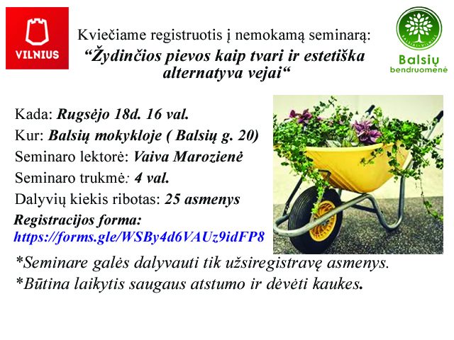 Kviečiame registruotis nemokamą seminarą „Žydinčios pievos, kaip tvari ir estetiška alternatyva vejai“